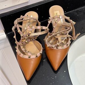 Valentino Rockstar Women's Tan and Gold Studded Heels